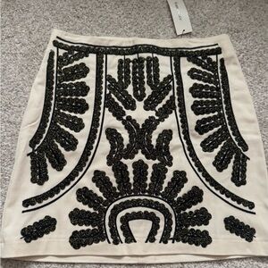 Blue Rain Black and Cream Embroidered Pencil Skirt